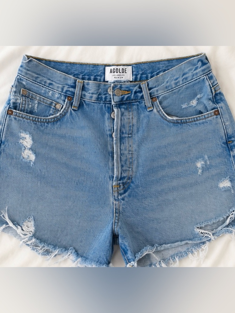 AGOLDE Parker Distressed High Rise Cutoff Denim Shorts Light Wash Size 25
